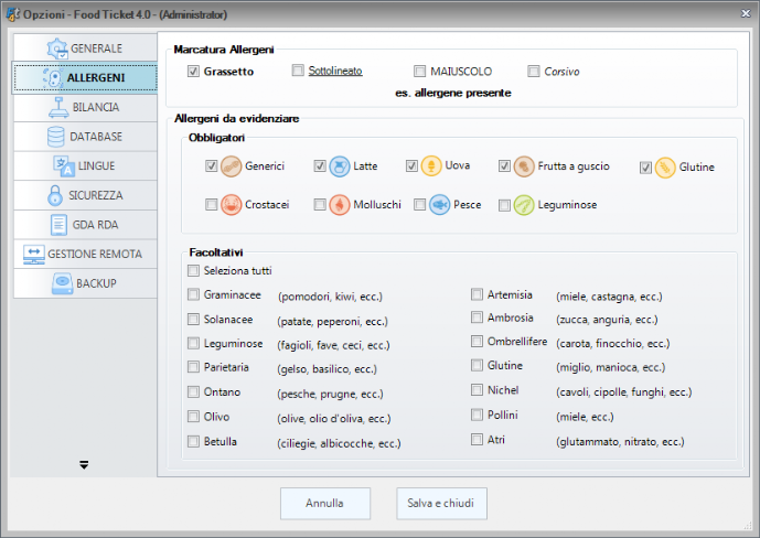 Opzioni allergeni