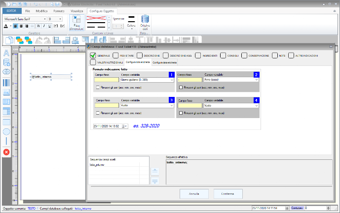 Configurazione lotto interno