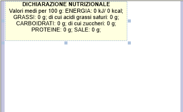 Tabella nutrizionale testuale